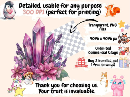 Floral Crystals Watercolor Clipart crystal art crystal clipart crystal graphics - WondersArtist