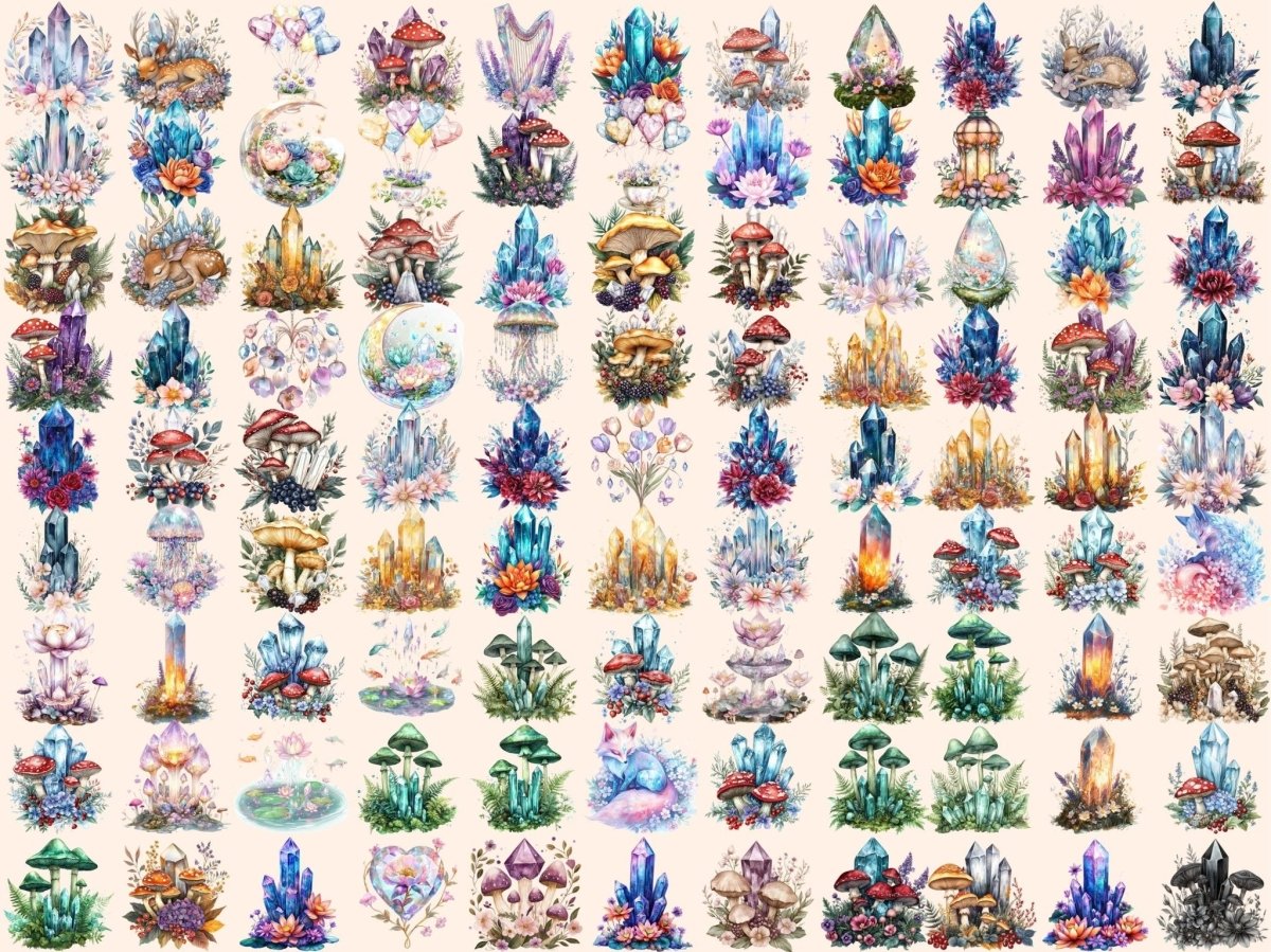 Floral Crystals Watercolor Clipart crystal art crystal clipart crystal graphics - WondersArtist