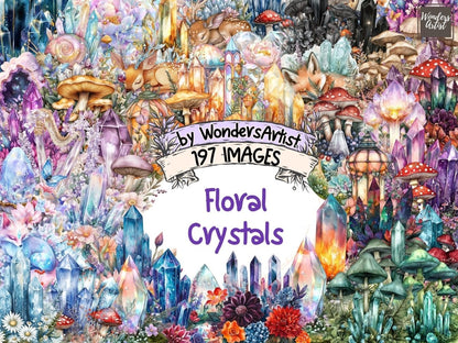 Floral Crystals Watercolor Clipart crystal art crystal clipart crystal graphics - WondersArtist