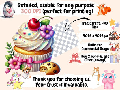 Floral Cupcakes (P2) Clipart cupcake art - Wonders Artist