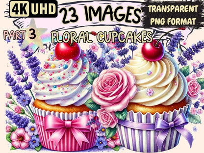 Floral Cupcakes (P3) Clipart cupcake art - Wonders Artist