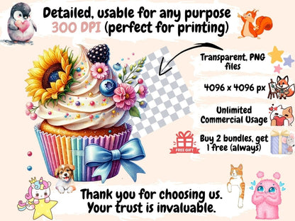 Floral Cupcakes (P4) Clipart cupcake art - Wonders Artist