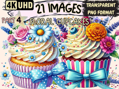 Floral Cupcakes (P4) Clipart cupcake art - Wonders Artist