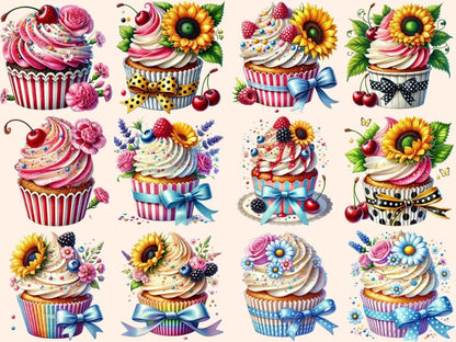 Floral Cupcakes (P4) Clipart cupcake art - Wonders Artist