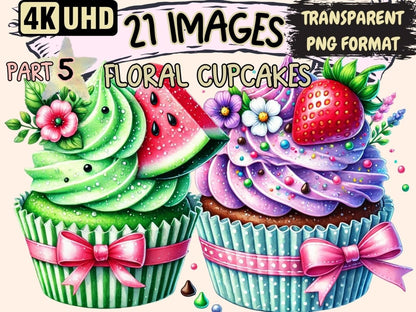 Floral Cupcakes (P5) Clipart cupcake art - Wonders Artist