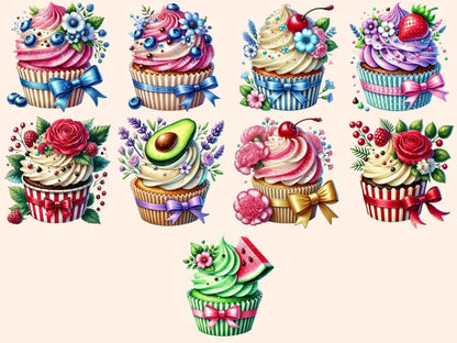 Floral Cupcakes (P5) Clipart cupcake art - Wonders Artist