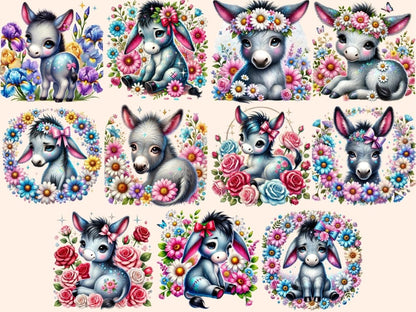 Floral Donkeys Clipart botanical donkeys - Wonders Artist