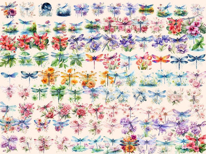 Floral Dragonfly Watercolor Clipart dragonfly clipart - Wonders Artist