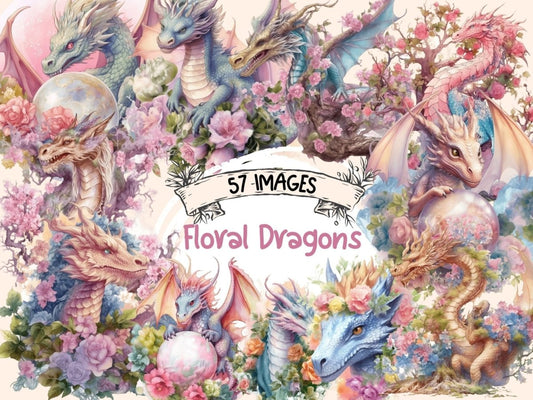 Floral Dragons Watercolor Clipart dragon art - Wonders Artist
