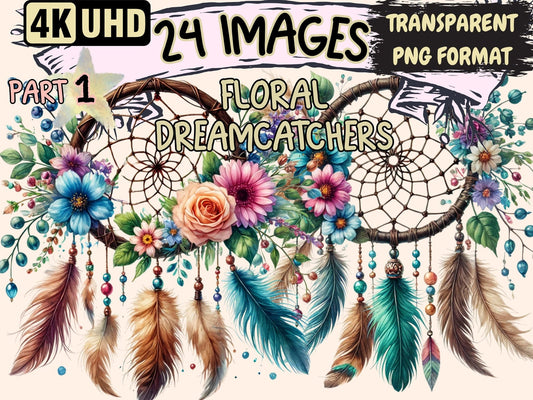 Floral Dreamcatchers Clipart - High - Quality Instant Digital Download for Creative Projects