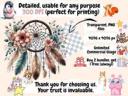 Floral Dreamcatchers Clipart bohemian clipart - Wonders Artist