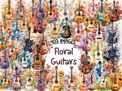 Floral Guitars Watercolor Clipart floral guitar png - Wonders Artist