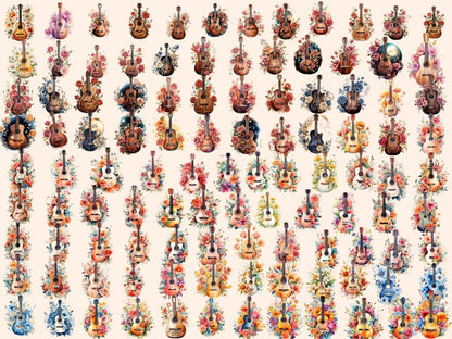 Floral Guitars Watercolor Clipart floral guitar png - Wonders Artist