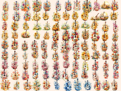 Floral Guitars Watercolor Clipart floral guitar png - Wonders Artist