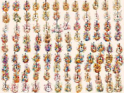Floral Guitars Watercolor Clipart floral guitar png - Wonders Artist