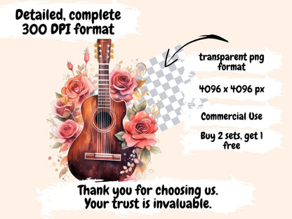 Floral Guitars Watercolor Clipart floral guitar png - Wonders Artist