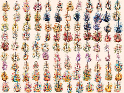 Floral Guitars Watercolor Clipart floral guitar png - Wonders Artist