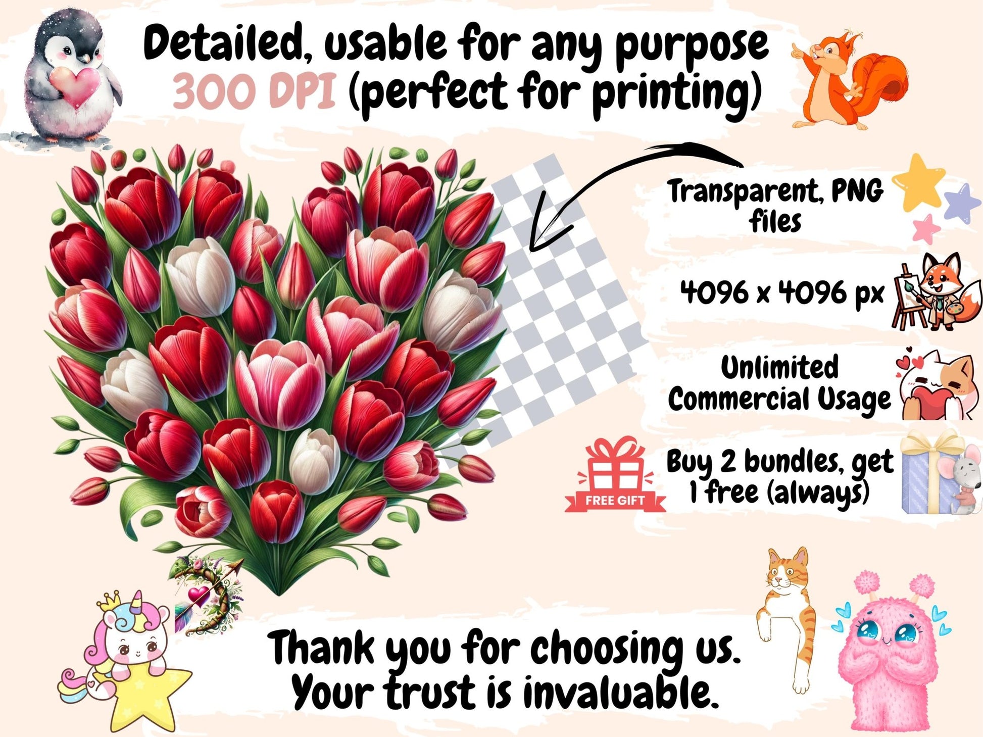 Floral Hearts Clipart - High - Quality Instant Digital Download for Creative Projects