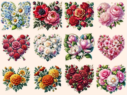 Floral Hearts Clipart Blooming Heart PNG - Wonders Artist