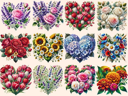 Floral Hearts Clipart Blooming Heart PNG - Wonders Artist