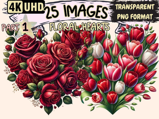 Floral Hearts Clipart - High - Quality Instant Digital Download for Creative Projects