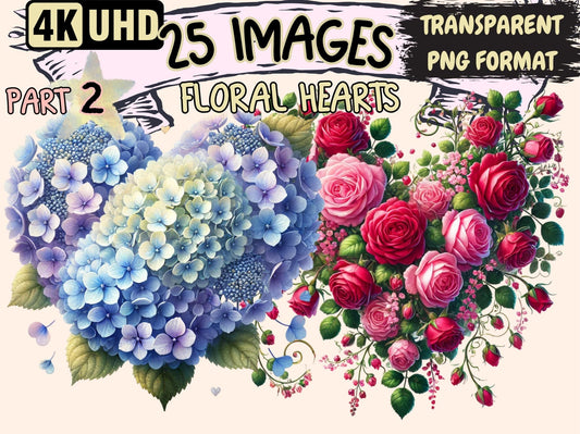 Floral Hearts (P2) Clipart - High - Quality Instant Digital Download for Creative Projects