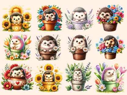 Floral Hedgehogs Clipart Cute hedgehog art - Wonders Artist