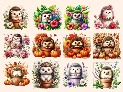 Floral Hedgehogs Clipart Cute hedgehog art - Wonders Artist