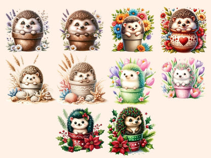 Floral Hedgehogs Clipart Cute hedgehog art - Wonders Artist