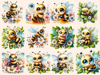 Floral Honeybees Clipart Bee design - Wonders Artist