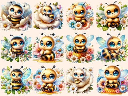 Floral Honeybees Clipart Bee design - Wonders Artist