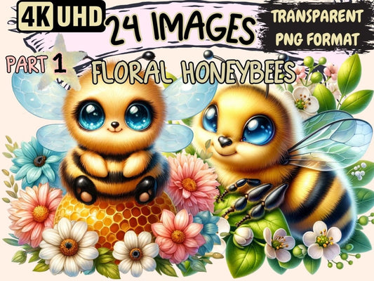 Floral Honeybees Clipart Bee design - Wonders Artist