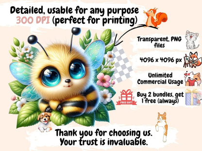 Floral Honeybees Clipart Bee design - Wonders Artist