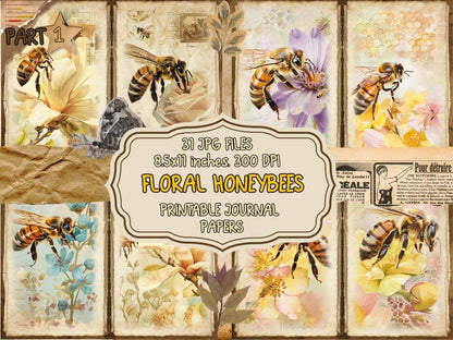 Floral Honeybees Journal Pages Bee Collage Set - Wonders Artist