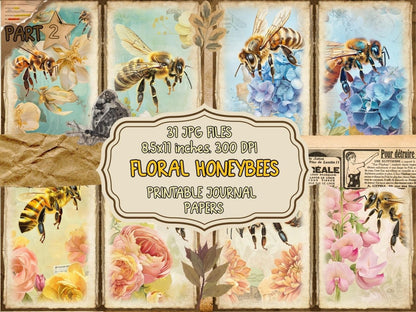 Floral Honeybees Journal Pages (P2) Bee Collage Set - Wonders Artist