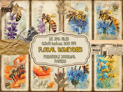 Floral Honeybees Journal Pages (P3) Bee Collage Set - Wonders Artist