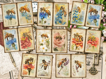 Floral Honeybees Journal Pages (P3) Bee Collage Set - Wonders Artist