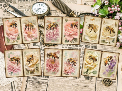 Floral Honeybees Journal Pages (P3) Bee Collage Set - Wonders Artist