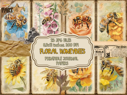 Floral Honeybees Journal Pages (P4) Bee Collage Set - Wonders Artist