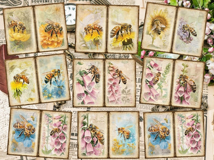 Floral Honeybees Journal Pages (P4) Bee Collage Set - Wonders Artist