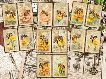 Floral Honeybees Journal Pages (P4) Bee Collage Set - Wonders Artist