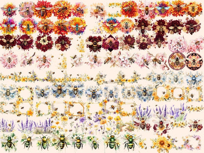 Floral Honeybees Watercolor Clipart bee clipart - Wonders Artist