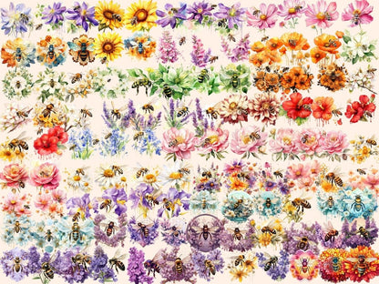 Floral Honeybees Watercolor Clipart bee clipart - Wonders Artist