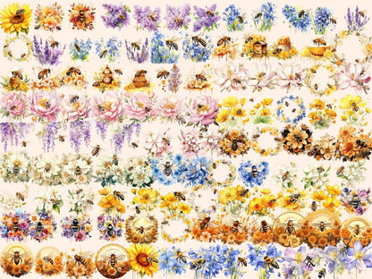 Floral Honeybees Watercolor Clipart bee clipart - Wonders Artist
