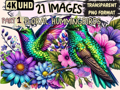 Floral Hummingbirds Clipart bird decor - Wonders Artist