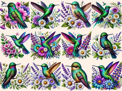 Floral Hummingbirds Clipart bird decor - Wonders Artist