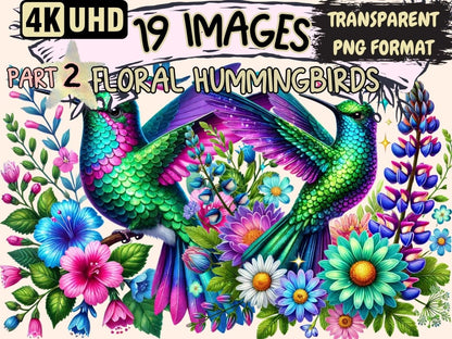 Floral Hummingbirds (P2) Clipart bird decor - Wonders Artist