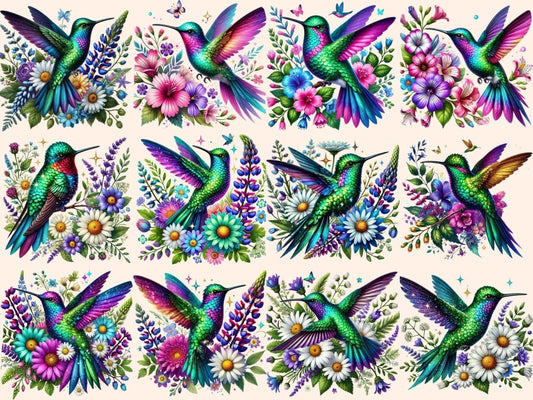 Klipart s květinovými kolibříky (P2)