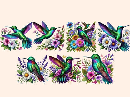 Floral Hummingbirds (P2) Clipart bird decor - Wonders Artist