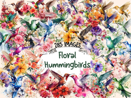 Floral Hummingbirds Watercolor Clipart floral bird clipart - Wonders Artist